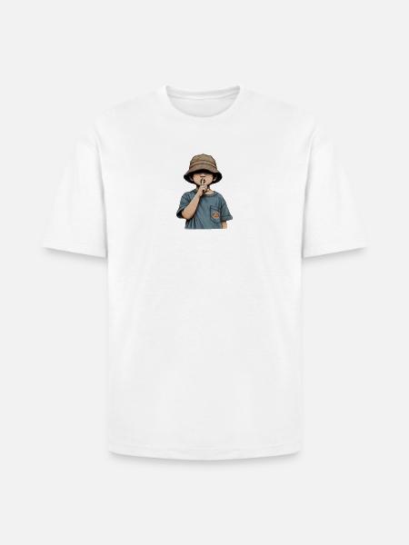 Shushing Kid in Bucket Hat - Heavyweight Unisex T-Shirt HAMMER by Gildan - white