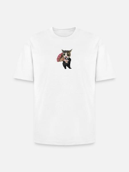 Cat in Suit with Bouquet - Heavyweight Unisex T-Shirt HAMMER by Gildan - white