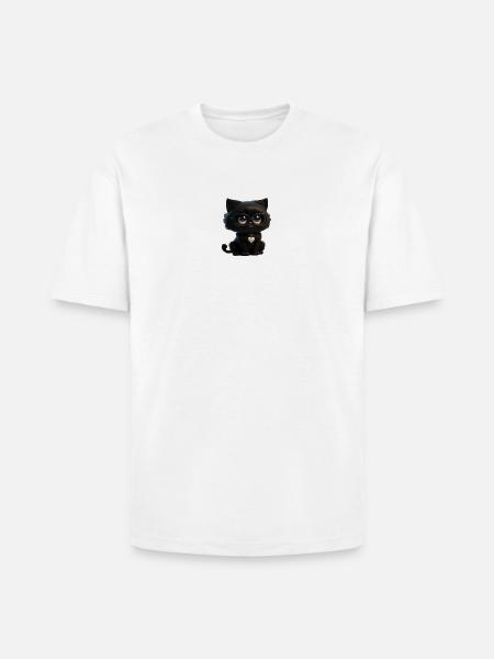Black Kitty Glasses Heart Pendant - Heavyweight Unisex T-Shirt HAMMER by Gildan - white