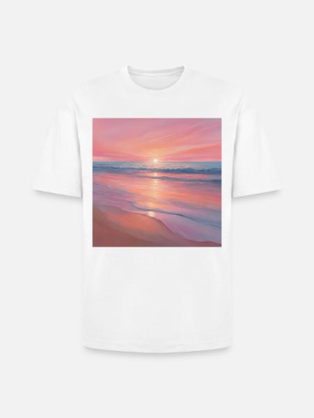 Pink Sunset Ocean Scene - Heavyweight Unisex T-Shirt HAMMER by Gildan - white