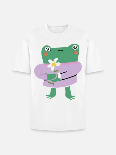 Shy Frog with Flower - Heavyweight Unisex T-Shirt HAMMER by Gildan - white