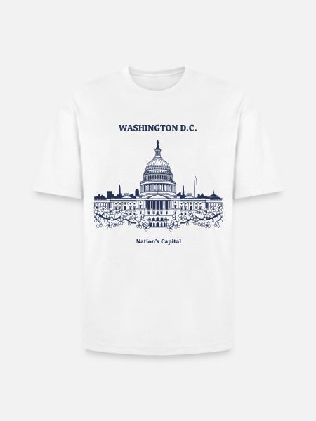 Capitol Skyline in Blue - Heavyweight Unisex T-Shirt HAMMER by Gildan - white