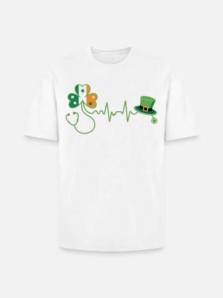 Stethoscope Shamrock Heartbeat - Heavyweight Unisex T-Shirt HAMMER by Gildan - white