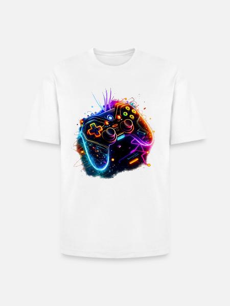 Neon Game Controller Splash - Heavyweight Unisex T-Shirt HAMMER by Gildan - white