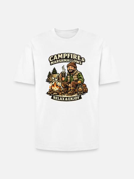 Campfire & Marshmallows Cozy Tee - Heavyweight Unisex T-Shirt HAMMER by Gildan - white