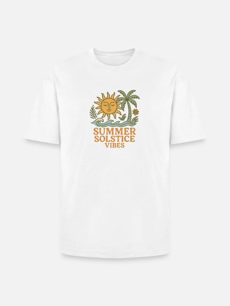 Summer Solstice Vibes Sun and Palm Design - Heavyweight Unisex T-Shirt HAMMER by Gildan - white