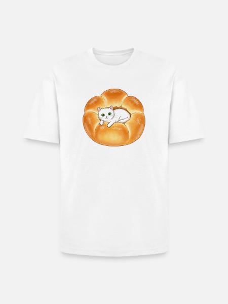 Whimsical Cat in Bread Illustration - Heavyweight Unisex T-Shirt HAMMER by Gildan - white