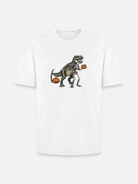 Dinosaur Skeleton Carving with Jack-o-Lantern - Heavyweight Unisex T-Shirt HAMMER by Gildan - white
