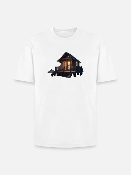 Rustic Cabin Nightscape Design - Heavyweight Unisex T-Shirt HAMMER by Gildan - white