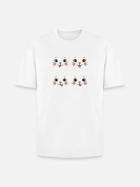 Four Playful Cat Faces - Heavyweight Unisex T-Shirt HAMMER by Gildan - white