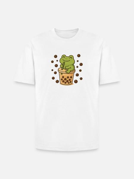Frog Sipping Boba - Heavyweight Unisex T-Shirt HAMMER by Gildan - white