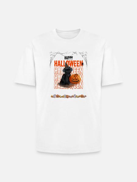 Black Cat and Pumpkin Halloween - Heavyweight Unisex T-Shirt HAMMER by Gildan - white