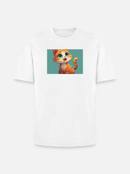 Happy Orange Tabby Kitten - Heavyweight Unisex T-Shirt HAMMER by Gildan - white