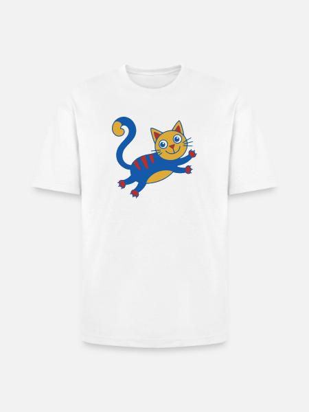 Vibrant Blue Cat Cartoon - Heavyweight Unisex T-Shirt HAMMER by Gildan - white