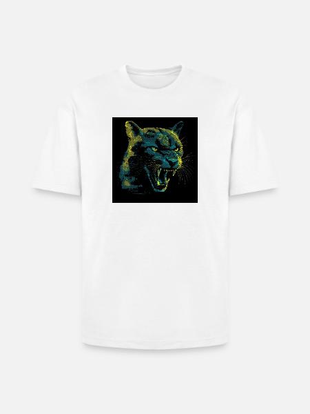 Neon Halftone Cat Roar - Heavyweight Unisex T-Shirt HAMMER by Gildan - white