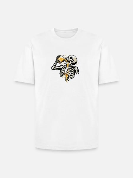 Skeleton Sips Beer - Heavyweight Unisex T-Shirt HAMMER by Gildan - white