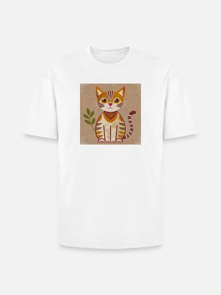 Rustic Geometric Cat Illustration - Heavyweight Unisex T-Shirt HAMMER by Gildan - white