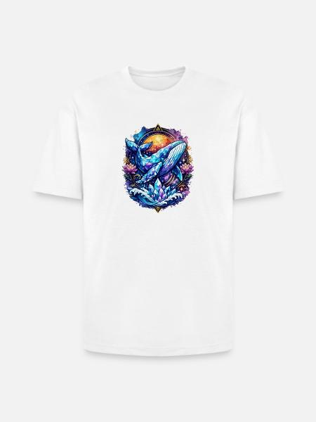 Crystal Whale Geometric Ocean Art T-Shirt - Heavyweight Unisex T-Shirt HAMMER by Gildan - white
