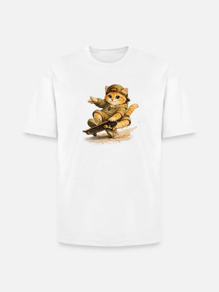 Skate Kitten on Board - Heavyweight Unisex T-Shirt HAMMER by Gildan - white