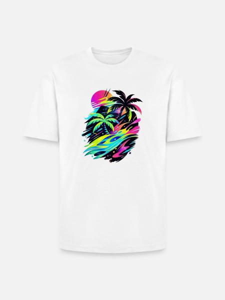 Neon Tropic Sunset Splash - Heavyweight Unisex T-Shirt HAMMER by Gildan - white