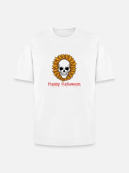 Sunflower Skull Halloween Tee - Heavyweight Unisex T-Shirt HAMMER by Gildan - white