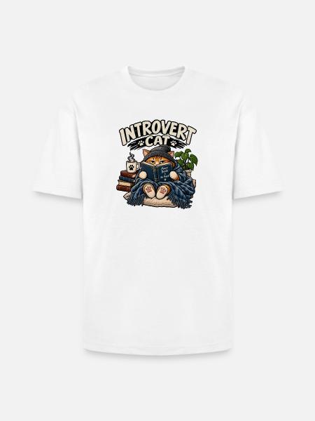 Introvert Cat Cozy Reader - Heavyweight Unisex T-Shirt HAMMER by Gildan - white