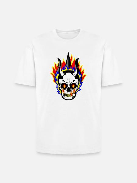 Flaming Skull 55555 Street Style - Heavyweight Unisex T-Shirt HAMMER by Gildan - white