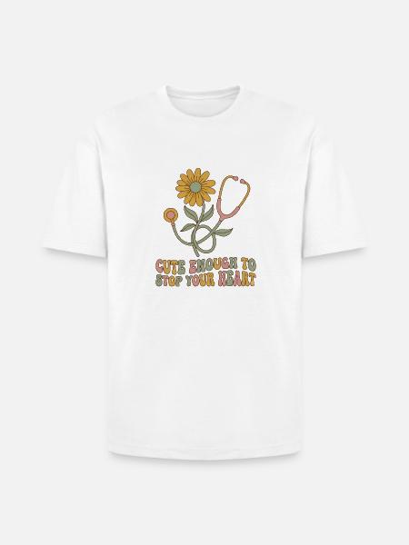 Blooming Heartbeat Stethoscope - Heavyweight Unisex T-Shirt HAMMER by Gildan - white