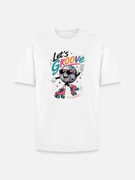 "Let's Groove" Retro Roller-Skating Disco - Heavyweight Unisex T-Shirt HAMMER by Gildan - white