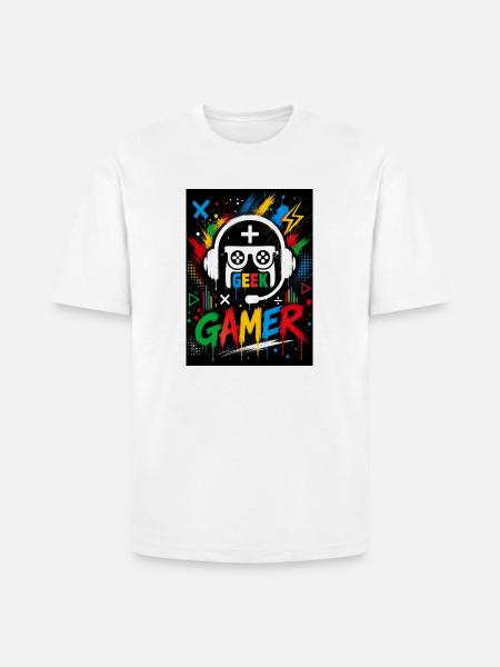 Gamer Geek Neon Splash - Heavyweight Unisex T-Shirt HAMMER by Gildan - white