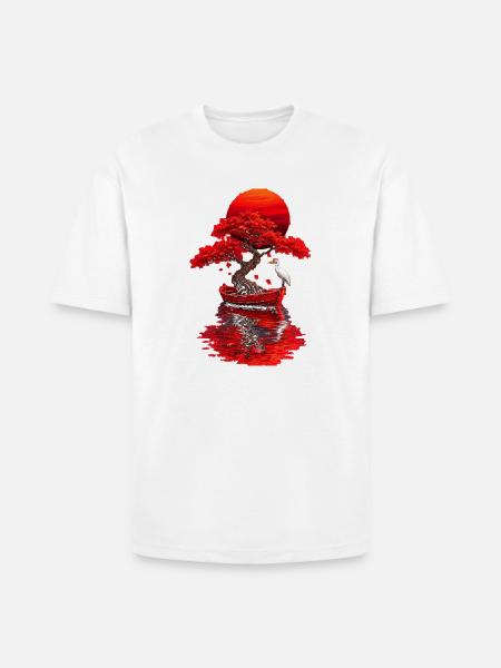 Crimson Bonsai Boat at Sunset - Heavyweight Unisex T-Shirt HAMMER by Gildan - white