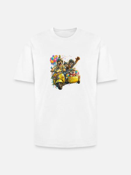 Puptastic Parade on Yellow Scooter - Heavyweight Unisex T-Shirt HAMMER by Gildan - white
