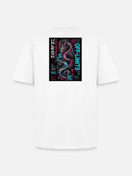 Neon Dragon Chaos Print - Heavyweight Unisex T-Shirt HAMMER by Gildan - white