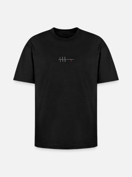 Red R Pulse ECG Rhythm - Heavyweight Unisex T-Shirt HAMMER by Gildan - black