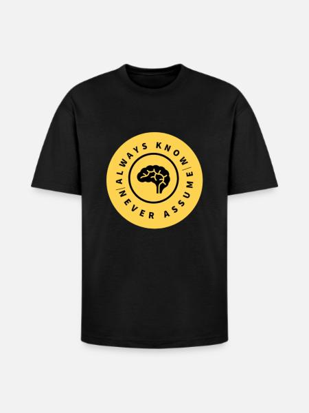 Always Know Never Assume Badge - Heavyweight Unisex T-Shirt HAMMER by Gildan - black