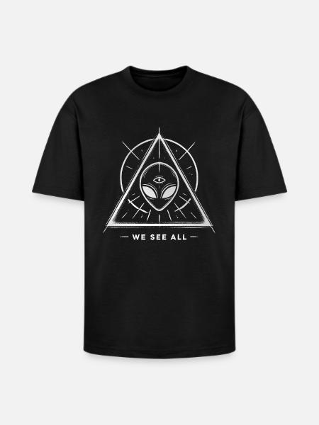 Alien Symbol We See All Cosmic Mystery Tee - Heavyweight Unisex T-Shirt HAMMER by Gildan - black
