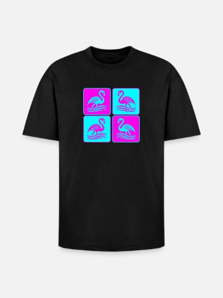 Flamingo Waves Pop Art - Heavyweight Unisex T-Shirt HAMMER by Gildan - black
