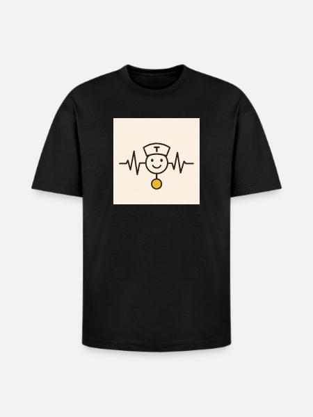 Nurse Heartbeat Smile Badge - Heavyweight Unisex T-Shirt HAMMER by Gildan - black