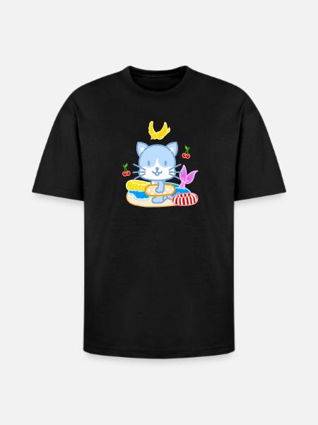Blue Cat Beach Splash - Heavyweight Unisex T-Shirt HAMMER by Gildan - black