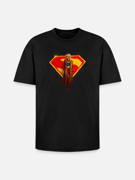 Supergirl Movie Kara In Front Of Supergirl Emblem - Heavyweight Unisex T-Shirt HAMMER by Gildan - black