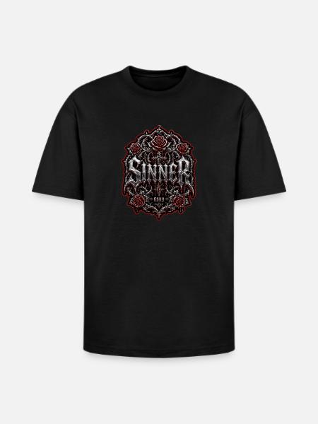 Sinner Gothic Chrome Streetwear Graphic - Heavyweight Unisex T-Shirt HAMMER by Gildan - black