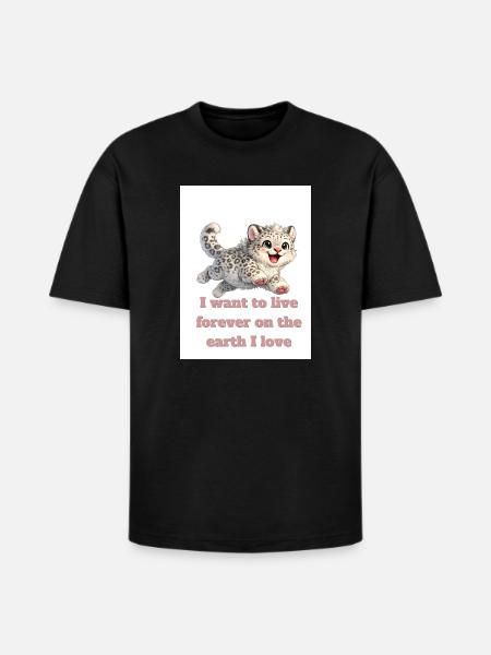 Happy Snow Leopard Design - Heavyweight Unisex T-Shirt HAMMER by Gildan - black