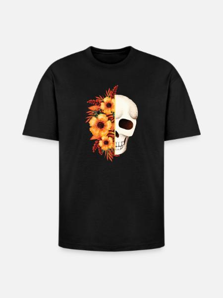 Floral Skull Split - Heavyweight Unisex T-Shirt HAMMER by Gildan - black