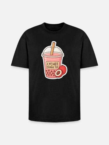 Lychee Bubble Tea Illustration - Heavyweight Unisex T-Shirt HAMMER by Gildan - black