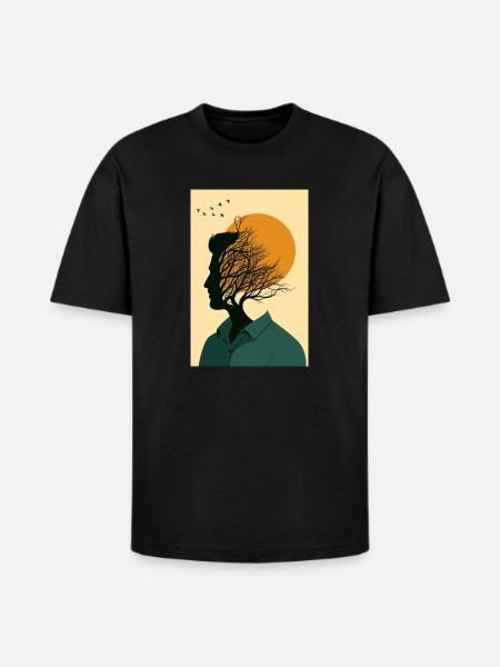 Sunlit Mindscape Silhouette - Heavyweight Unisex T-Shirt HAMMER by Gildan - black
