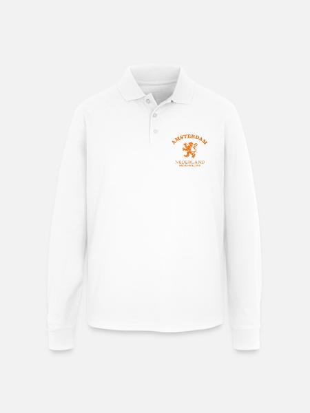 AMSTERDAM Netherlands - Unisex Long Sleeve Pique Polo Shirt - white