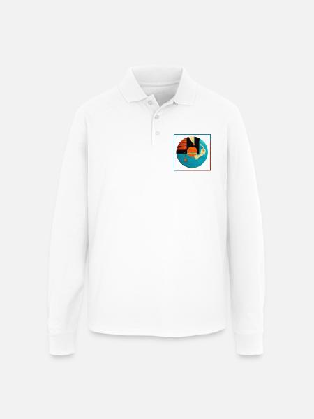 Abstract Cat Orbit Circle - Unisex Long Sleeve Pique Polo Shirt - white