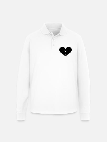 Broken heart black - Unisex Long Sleeve Pique Polo Shirt - white