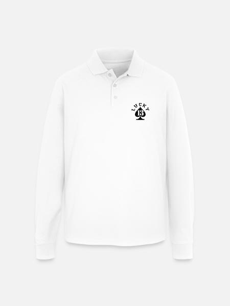 Lucky 13 Spade - Unisex Long Sleeve Pique Polo Shirt - white
