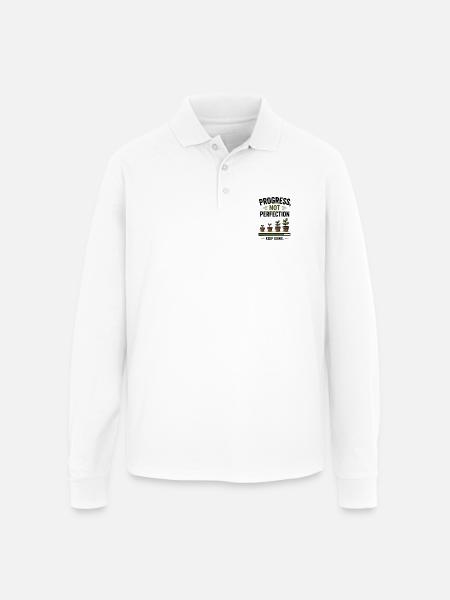 Progress Not Perfection Plant Growth - Unisex Long Sleeve Pique Polo Shirt - white